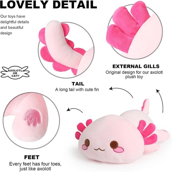🆕Kids Pink Salamander Plush Pillow Cute Axolotl Kawaii Soft Stuffed Animal Toy - Picture 4 of 8